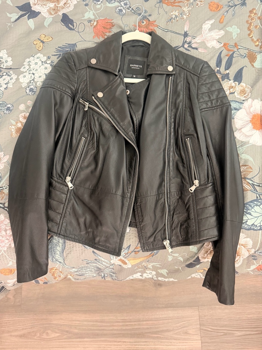 Barneys New York Black Leather Asymmetrical Moto Jacket